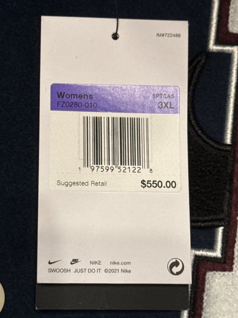 Nike Women’s Yoon Varsity Jacket 3XL Black Navy Leather Sleeves FZ0280 NWT - Picture 5 of 6